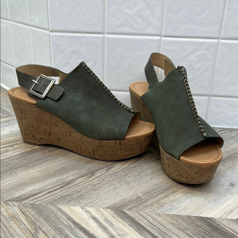 Marc Fisher Green Wedge Slingback Sandals